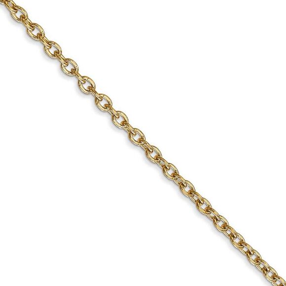 2.4mm 14k Yellow Gold Solid Link Cable Chain Necklace 24 Inch